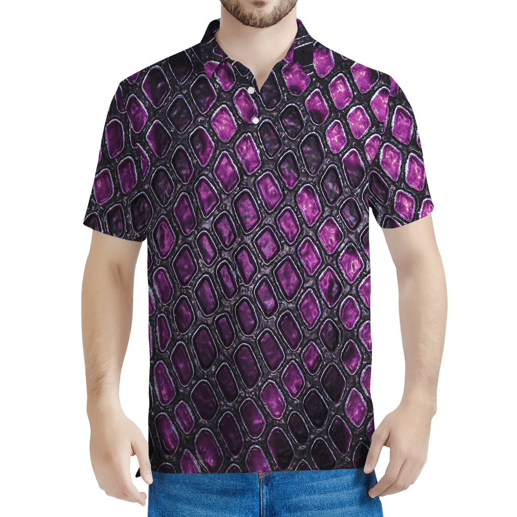 Purple Snakeskin Print Men's Polo Shirt
