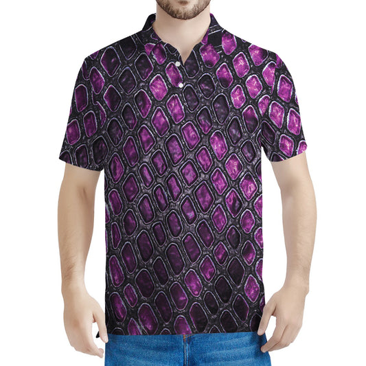 Purple Snakeskin Print Men's Polo Shirt