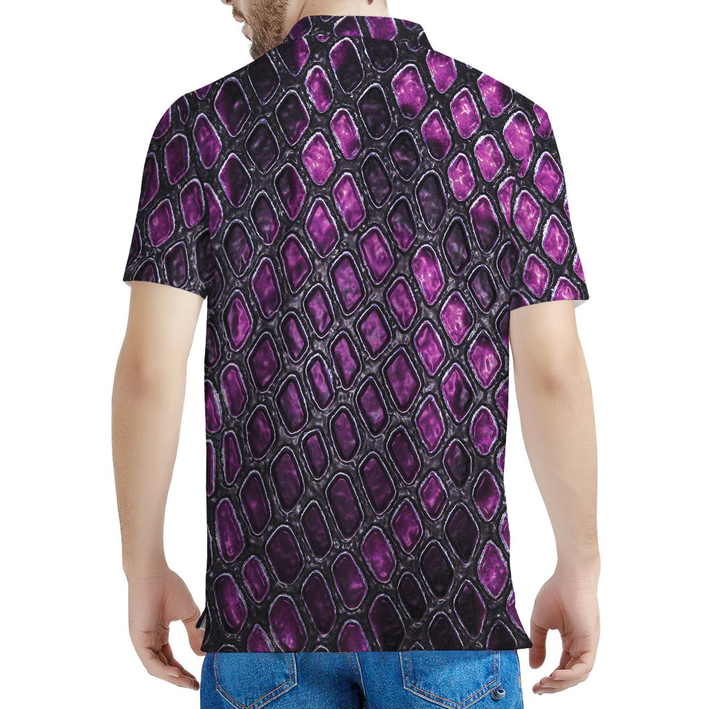 Purple Snakeskin Print Men's Polo Shirt