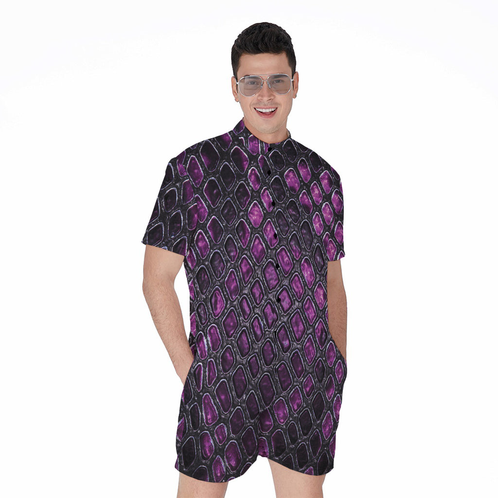Purple Snakeskin Print Men's Rompers