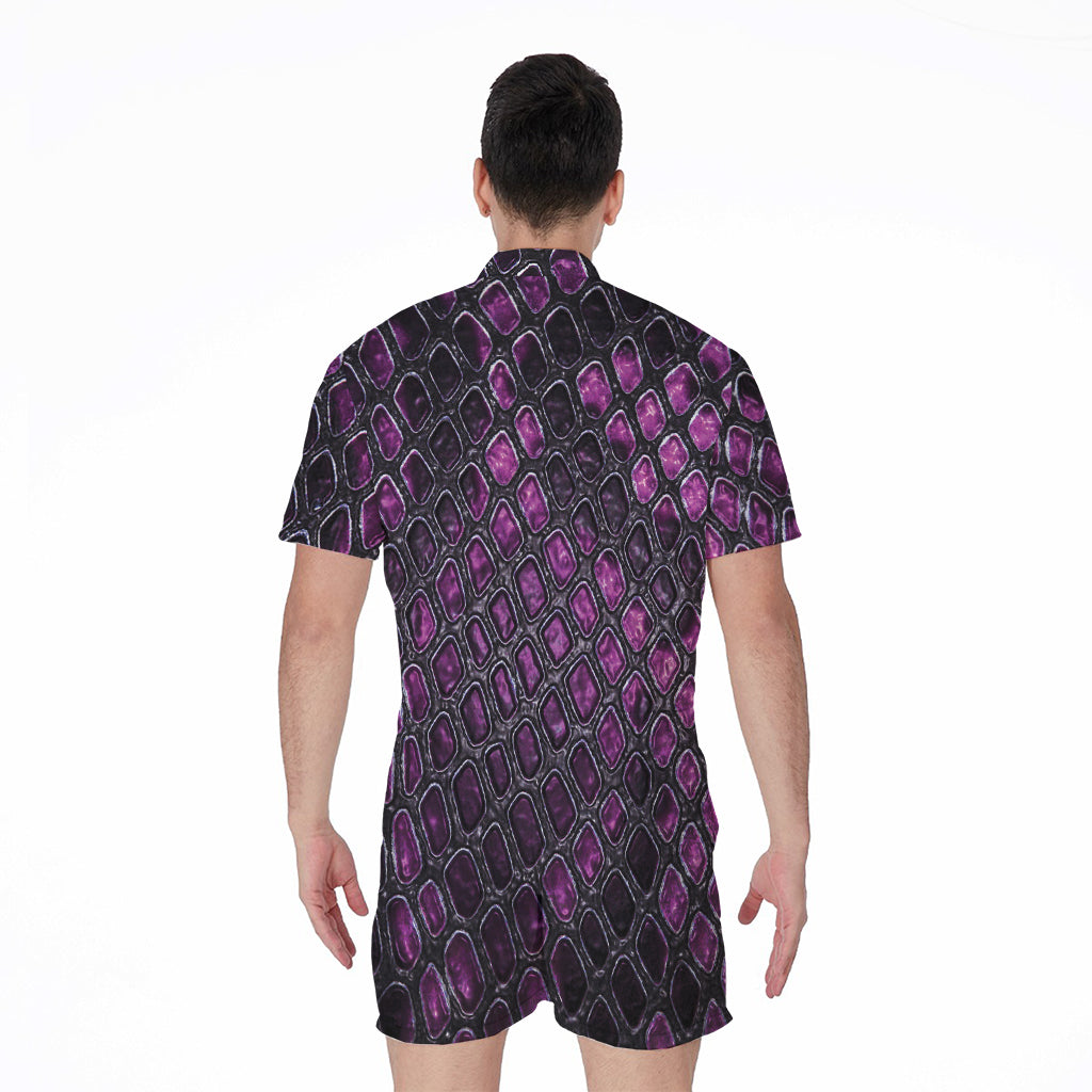 Purple Snakeskin Print Men's Rompers