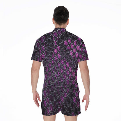 Purple Snakeskin Print Men's Rompers
