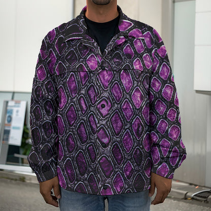 Purple Snakeskin Print Men's Shirt Jacket