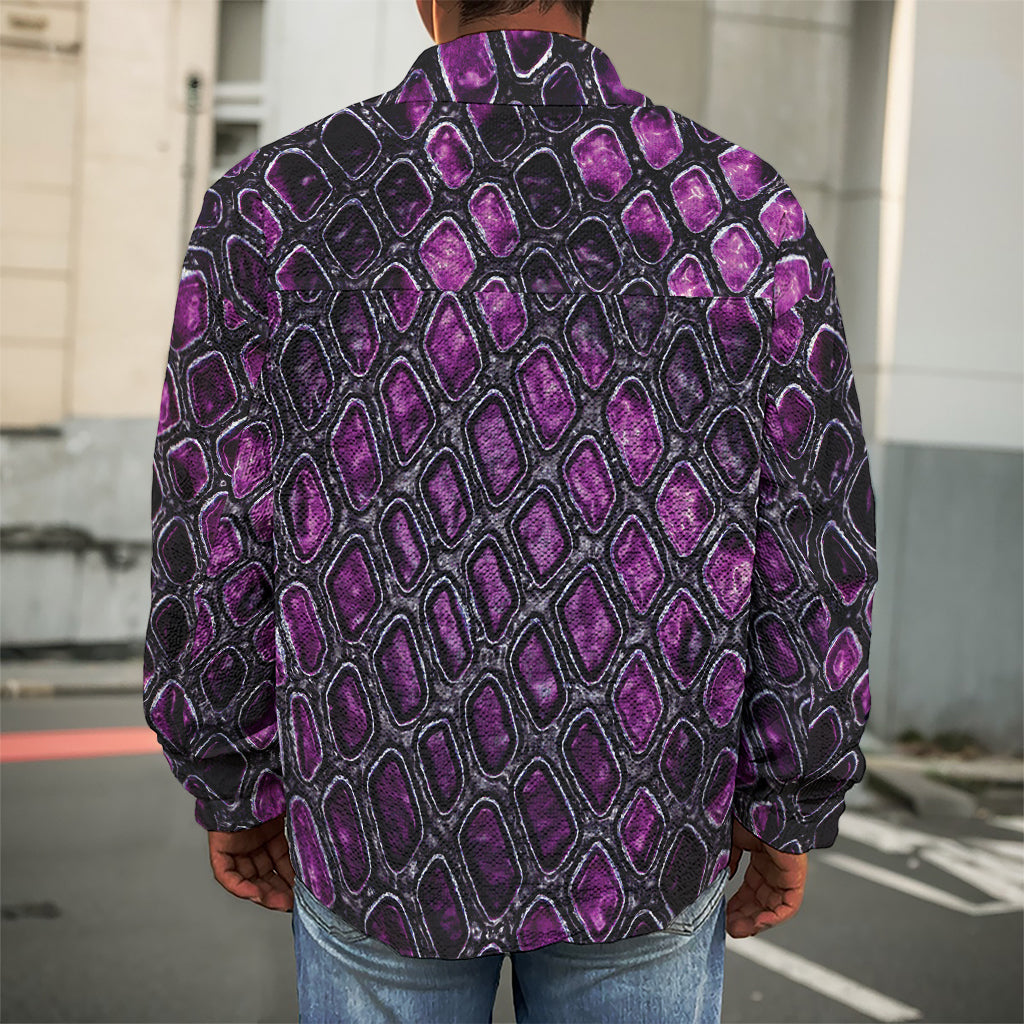 Purple Snakeskin Print Men's Shirt Jacket
