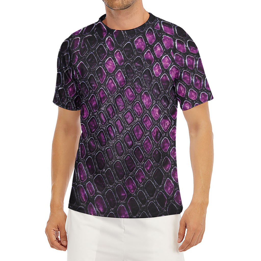 Purple Snakeskin Print Men's Short Sleeve Rash Guard