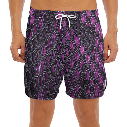 Purple Snakeskin Print Men's Split Running Shorts