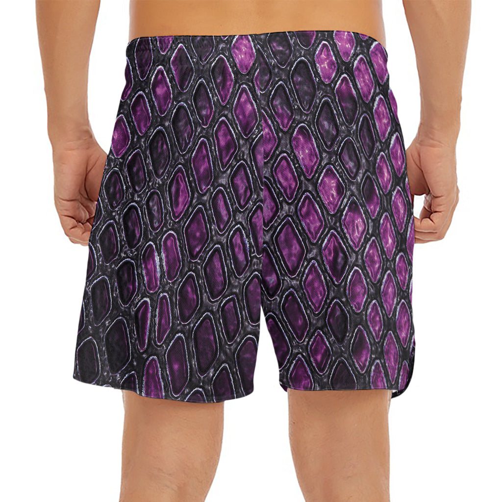 Purple Snakeskin Print Men's Split Running Shorts
