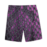 Purple Snakeskin Print Men's Sports Shorts