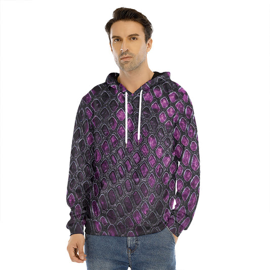 Purple Snakeskin Print Men's Velvet Pullover Hoodie