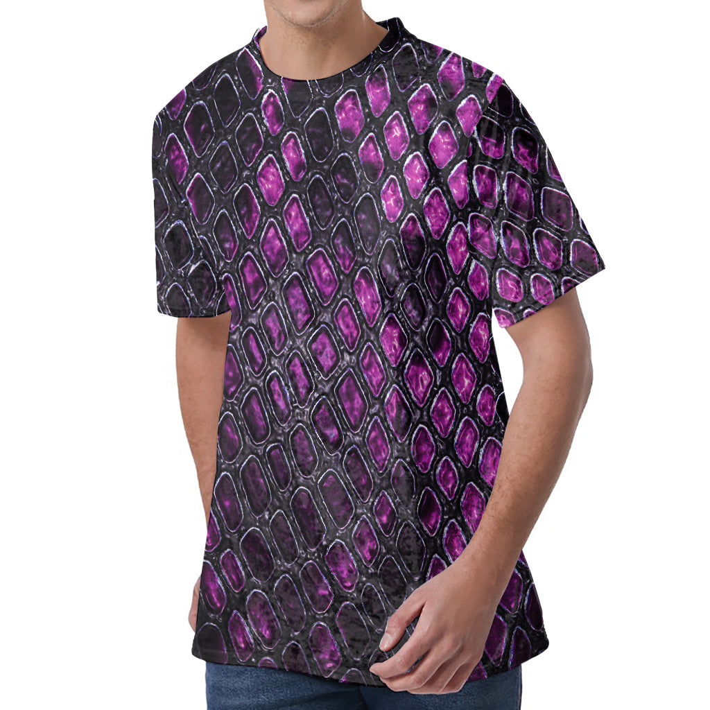 Purple Snakeskin Print Men's Velvet T-Shirt