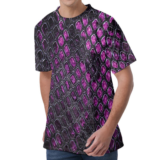 Purple Snakeskin Print Men's Velvet T-Shirt