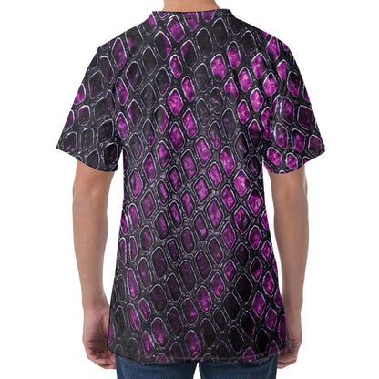 Purple Snakeskin Print Men's Velvet T-Shirt