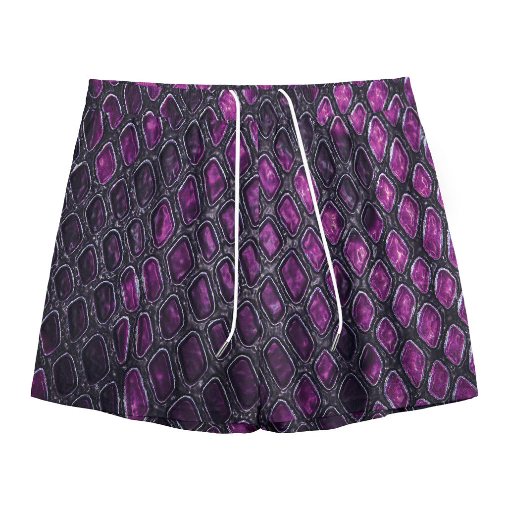 Purple Snakeskin Print Mesh Shorts