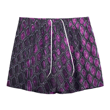 Purple Snakeskin Print Mesh Shorts