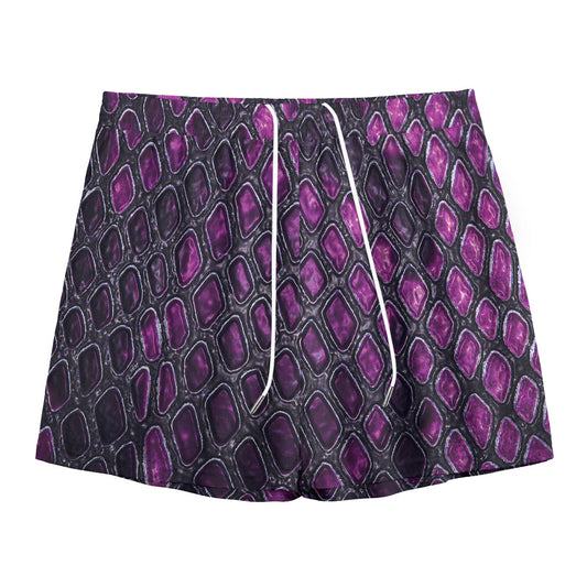 Purple Snakeskin Print Mesh Shorts