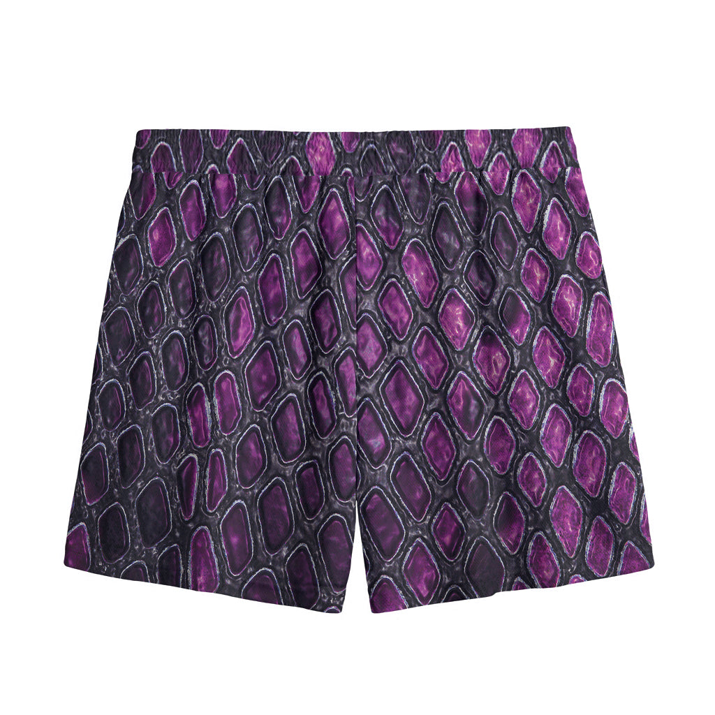 Purple Snakeskin Print Mesh Shorts