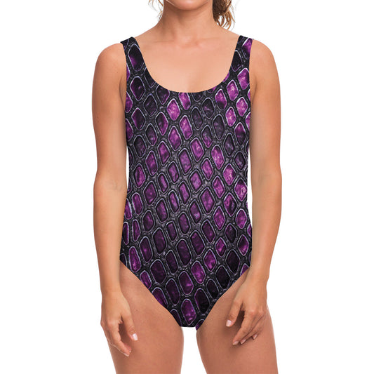 Purple Snakeskin Print One Piece Swimsuit