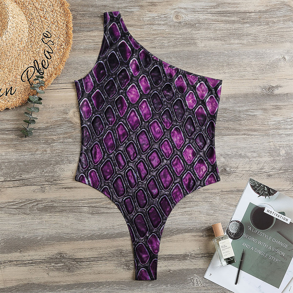 Purple Snakeskin Print One Shoulder Bodysuit