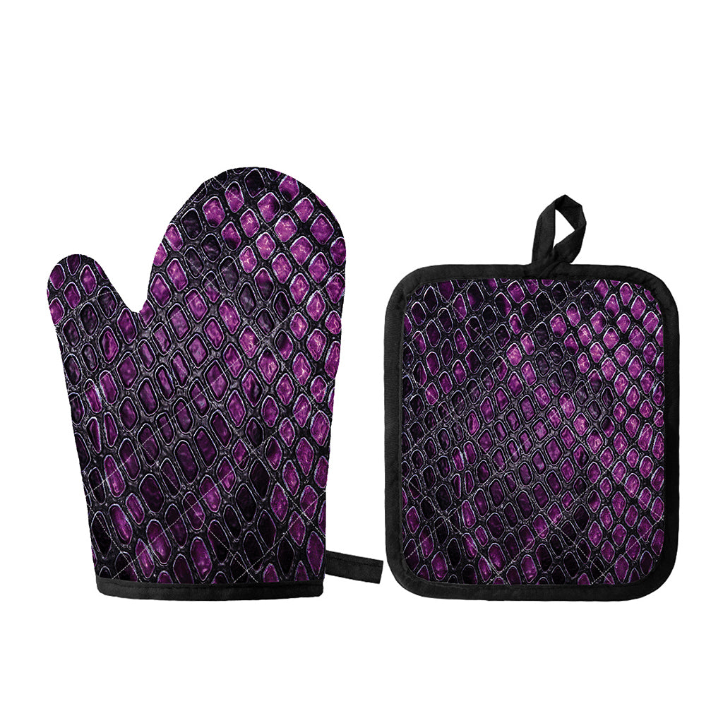 Purple Snakeskin Print Oven Mitt And Pot Holder Set