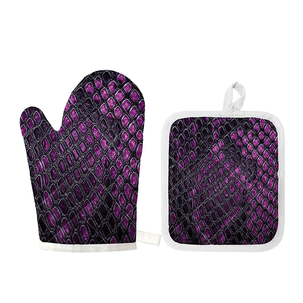 Purple Snakeskin Print Oven Mitt And Pot Holder Set