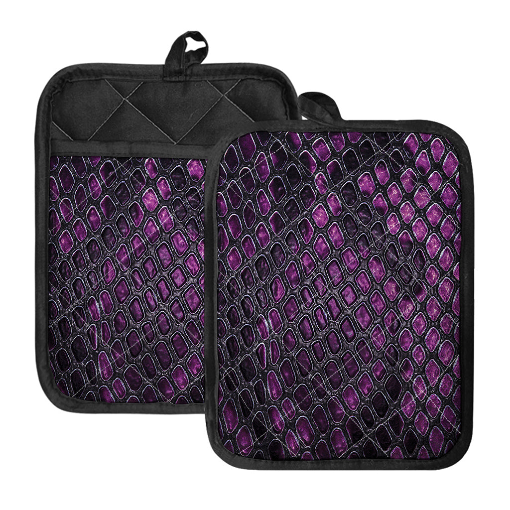 Purple Snakeskin Print Pot Holders With Pocket