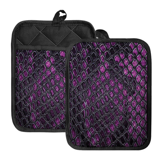 Purple Snakeskin Print Pot Holders With Pocket