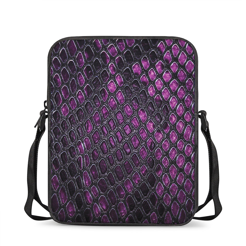 Purple Snakeskin Print Rectangular Crossbody Bag