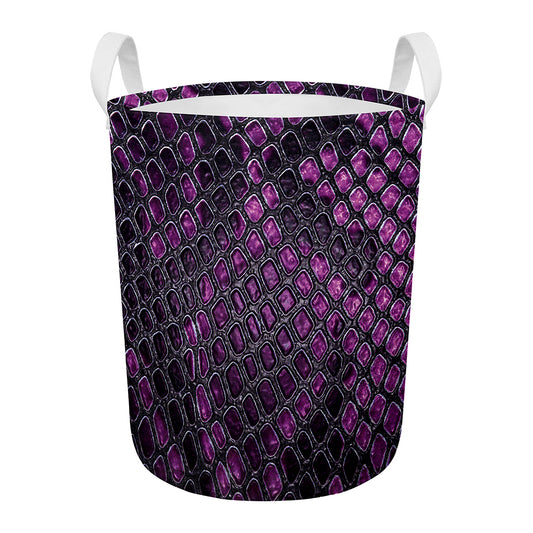 Purple Snakeskin Print Round Laundry Basket