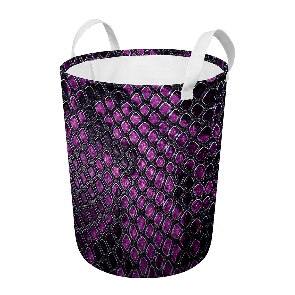 Purple Snakeskin Print Round Laundry Basket