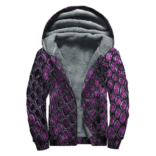 Purple Snakeskin Print Sherpa Lined Zip Up Hoodie