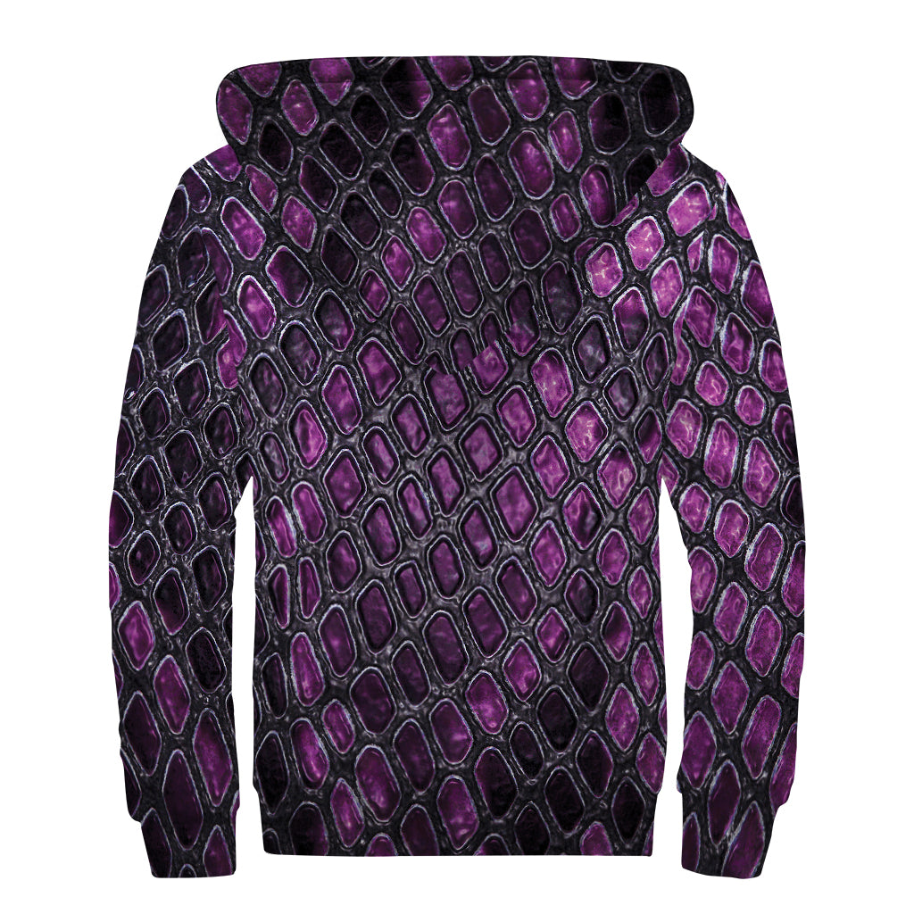 Purple Snakeskin Print Sherpa Lined Zip Up Hoodie