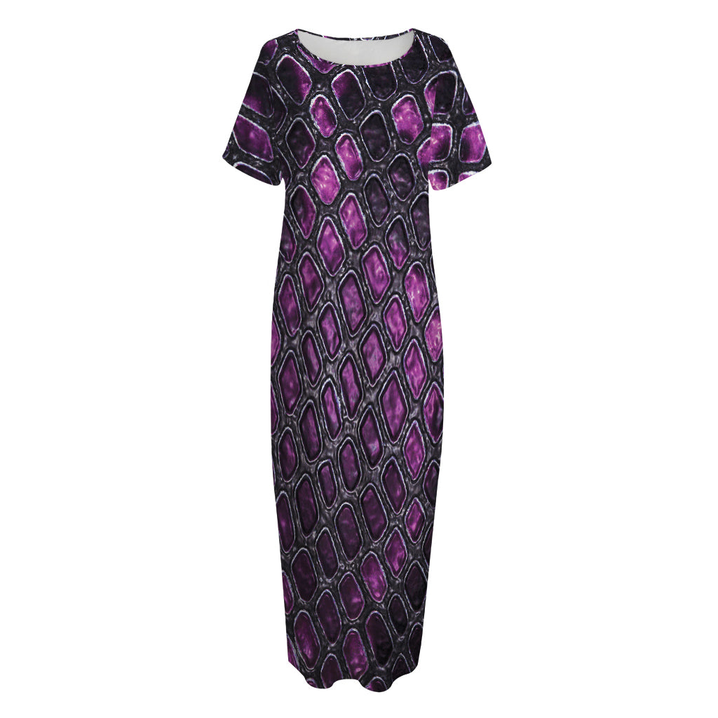Purple Snakeskin Print Short Sleeve Long Nightdress