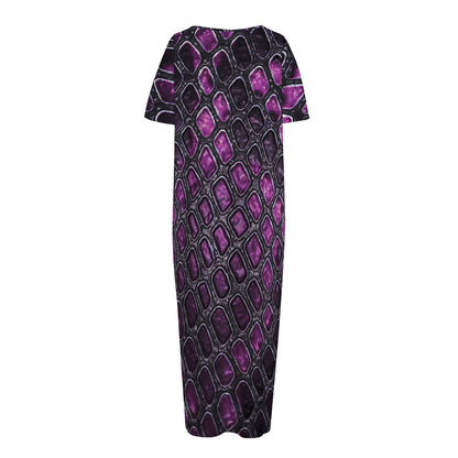 Purple Snakeskin Print Short Sleeve Long Nightdress