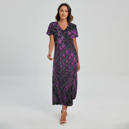 Purple Snakeskin Print Short Sleeve Maxi Dress