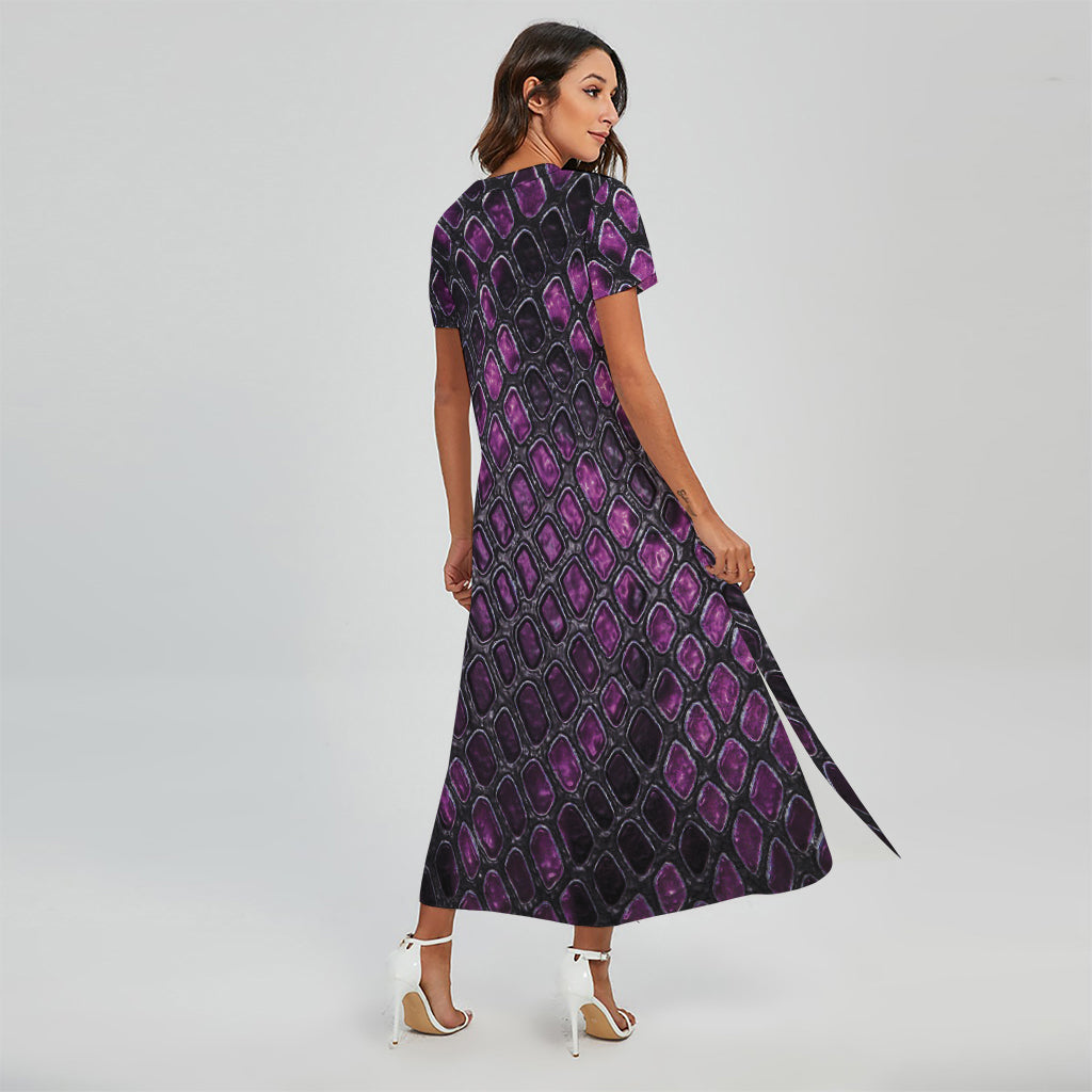 Purple Snakeskin Print Short Sleeve Maxi Dress