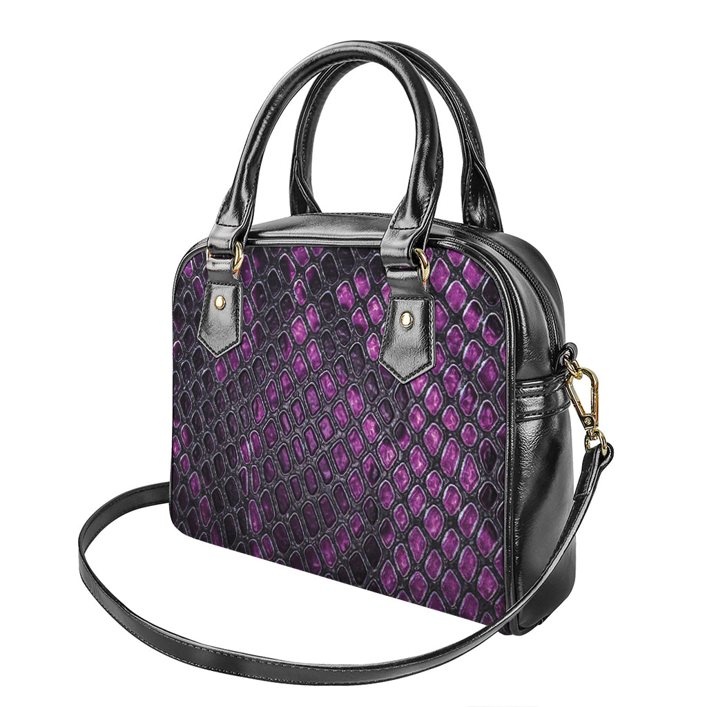 Purple Snakeskin Print Shoulder Handbag