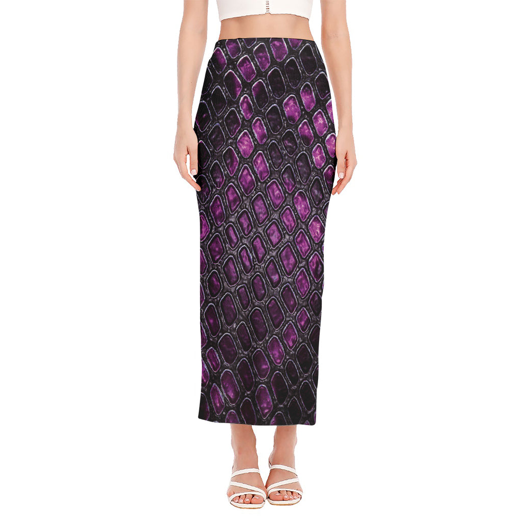 Purple Snakeskin Print Side Slit Maxi Skirt