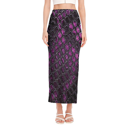 Purple Snakeskin Print Side Slit Maxi Skirt