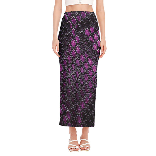 Purple Snakeskin Print Side Slit Maxi Skirt