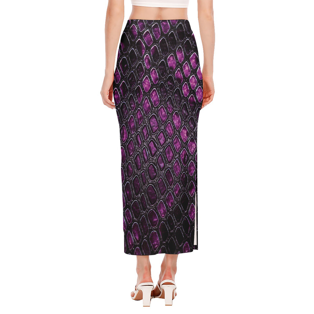 Purple Snakeskin Print Side Slit Maxi Skirt