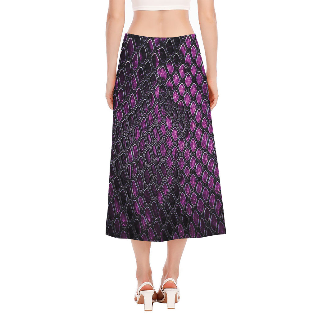 Purple Snakeskin Print Side Slit Midi Skirt