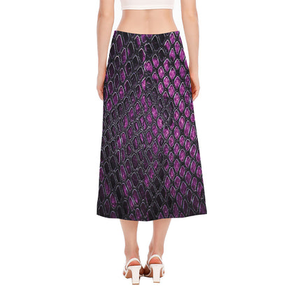 Purple Snakeskin Print Side Slit Midi Skirt