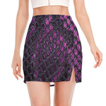 Purple Snakeskin Print Side Slit Mini Skirt