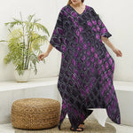 Purple Snakeskin Print Silk V-Neck Kaftan Dress