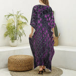 Purple Snakeskin Print Silk V-Neck Kaftan Dress