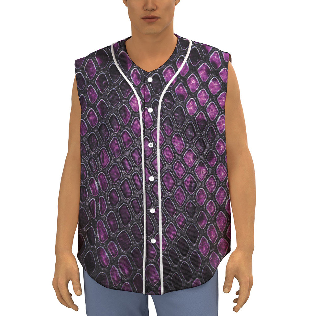 Purple Snakeskin Print Sleeveless Baseball Jersey