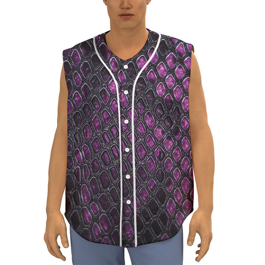 Purple Snakeskin Print Sleeveless Baseball Jersey