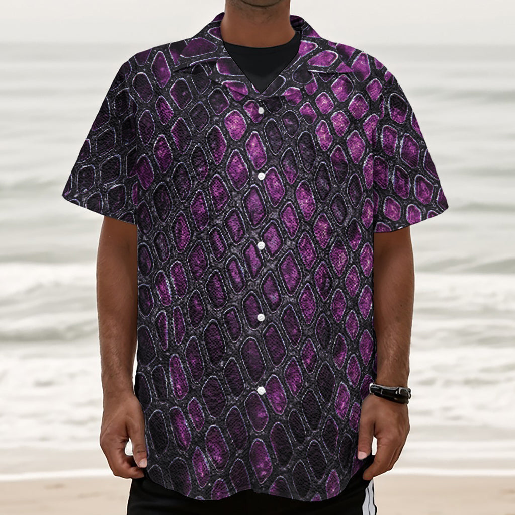 Purple Snakeskin Print Textured Short Sleeve Shirt