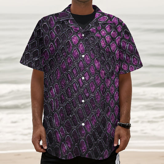 Purple Snakeskin Print Textured Short Sleeve Shirt