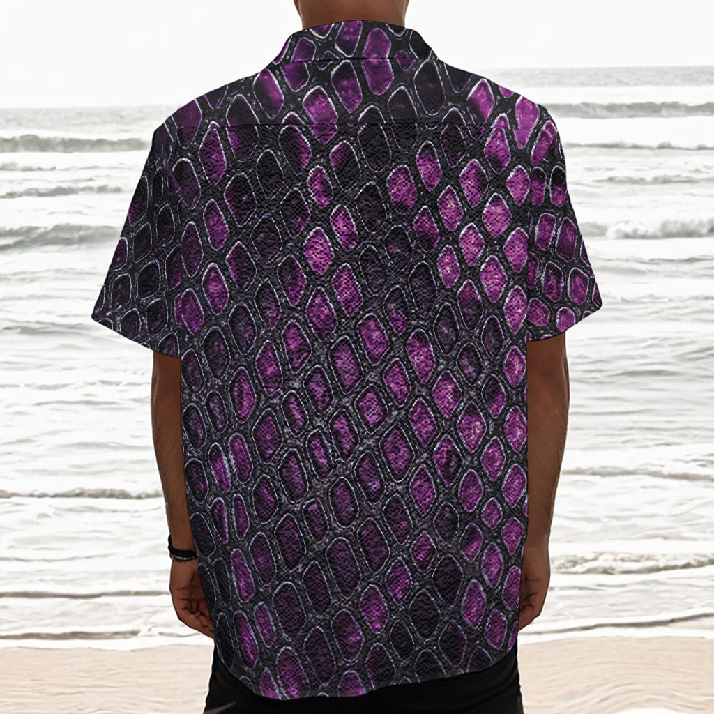 Purple Snakeskin Print Textured Short Sleeve Shirt